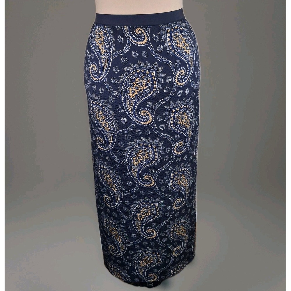 Calypso St Barth Nassia Paisley Floral Print Pullon Stretch Silk Midi Skirt Sz M
